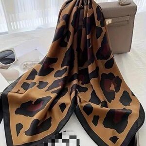 27.56in Women's Luxurious Cheetah Square punk Scarf, Mature Gothic Style Brown